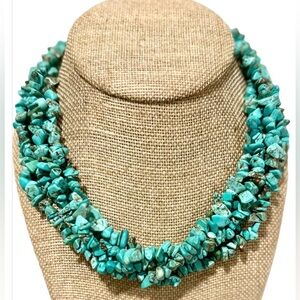 Multistrand Bib Collar Necklace in Turquoise & Howlite beads